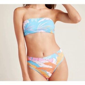 NEW L*SPACE Hawaiian Blue Bikini Top & High-Waisted Bikini Bottoms Matching Set